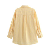 Spring Summer Butter Yellow Striped Women Loose Shirts Fashion Turndown Collar Single Breasted Thin Lady Shirts