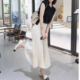 Classical Pleated High Waist Midi Skirt for Women Summer Autumn New Style Slimming Versatile Polyester Fiber A- Line Skirt