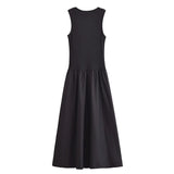 MUJER Black Pleated Long Dresses for Women Knitted Sleeveless Maxi Dress Woman Vintage Party Womens Dresses Spring Casual Dress