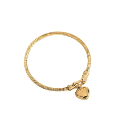 18k Gold Stainless Steel Heart Pendant Charm Bangle Bracelets for Men Women