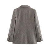 Women 2025 Autumn New Fashion Houndstooth Suit Chic Suit Collar Button Casual Long Sleeve Jacket Outerwear Mujer