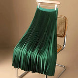 Classical Pleated High Waist Midi Skirt for Women Summer Autumn New Style Slimming Versatile Polyester Fiber A- Line Skirt