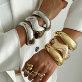 Ingemark 3 Styles Punk Hip Hop Smooth Heavy Metal Spring Bangles for Women Fashion Statement Gold Color Bracelets Men Jewelry