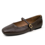 Genuine Leather Flat Bottom French Vintage Single Shoes Soft Leather Bean Bean Shoes Square Head One Strap Ballet Shoes Mary Jan