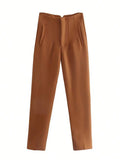 TRAFZA Women Elegant Solid Pencil Pants High Waist Pant For Women Casual Streetwear Woman Trousers Office Wear Chic Pant