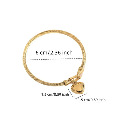 18k Gold Stainless Steel Heart Pendant Charm Bangle Bracelets for Men Women