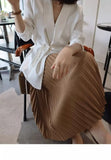 Classical Pleated High Waist Midi Skirt for Women Summer Autumn New Style Slimming Versatile Polyester Fiber A- Line Skirt