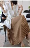 Classical Pleated High Waist Midi Skirt for Women Summer Autumn New Style Slimming Versatile Polyester Fiber A- Line Skirt