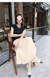 Classical Pleated High Waist Midi Skirt for Women Summer Autumn New Style Slimming Versatile Polyester Fiber A- Line Skirt