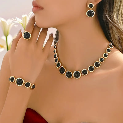 5pcs Metal Sphere Necklace Resin Cord Bracelet Women Elegant Ring Earring Post Party Accessory Vacation Gifts
