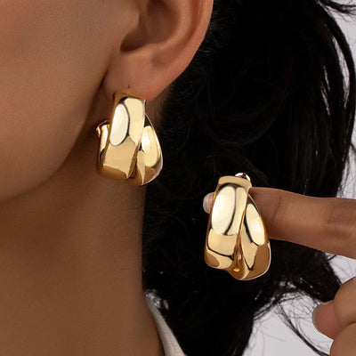 Personality Fashion Double Layer Circle Hoop Earrings Women Gold Colour