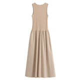 MUJER Black Pleated Long Dresses for Women Knitted Sleeveless Maxi Dress Woman Vintage Party Womens Dresses Spring Casual Dress