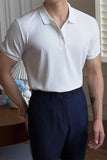 Vertical Stripe Knit Polo Men's Shirts Summer New Slim Solid Color Breathable Turn-Down Collar Business Short Sleeve Polo Tops