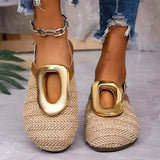 Vacation Style Straw Weaving Women's Sandals Hollow Back Strap Platform Heel Half Slippers Comfortable Flat Bottom Shoes