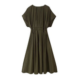 Spring Summer Vintage Women Dresses Fashion Single Breasted Sashes Draped V Neck Sleeveless Solid Ladies Dresses