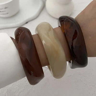 Boho Brown Irregular Acrylic Resin Chunky Bangles for Women