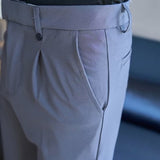 Men’s High-Waist Straight Double-Pleated Casual Suit Trousers – High Stretch