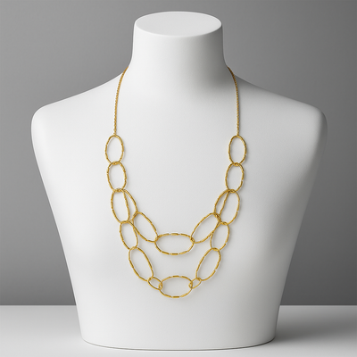 Stainless Steel Circle Link Double Layer Chain Golden Necklace