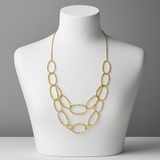 Stainless Steel Circle Link Double Layer Chain Golden Necklace