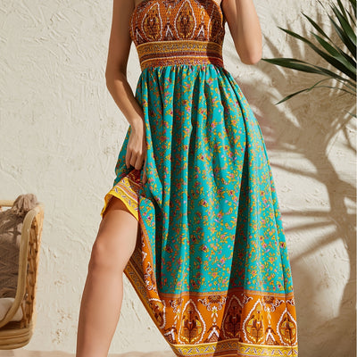 Women's Sexy Strapless Printed Dress - Elegant Off-Shoulder Maxi Vacation Dress