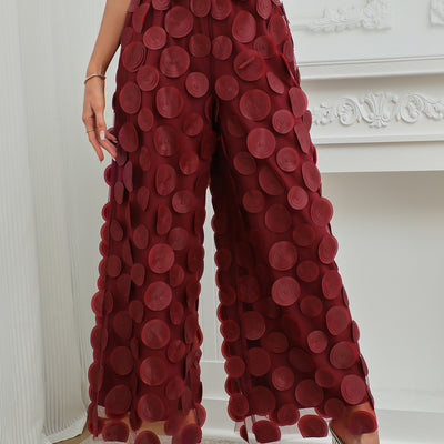 Women’s High-Waist Straight Trousers with Round Cut-Out and Tassel Detail – Elegant Statement Pants