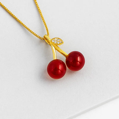 Little Wine Red Cherry Pendant Necklace Women Fashion