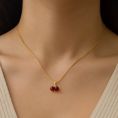 Little Wine Red Cherry Pendant Necklace Women Fashion
