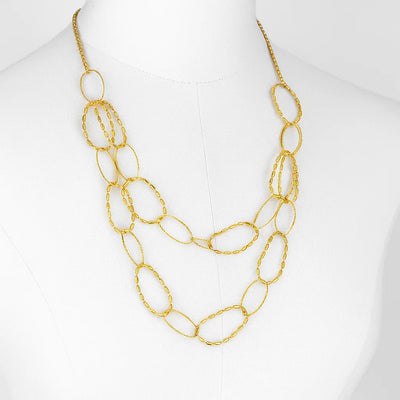 Stainless Steel Circle Link Double Layer Chain Golden Necklace