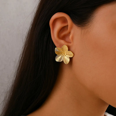 Yhpup Vintage Gold Stainless Steel Flower Stud Earrings for Women