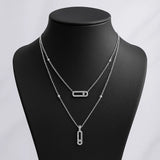 Paperclip Double Layer Necklace Women Full Diamonds 18K Gold Pendant Tassel Clavicle Chain