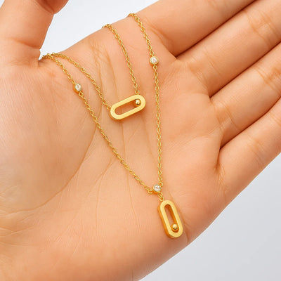 Paperclip Double Layer Necklace Women Full Diamonds 18K Gold Pendant Tassel Clavicle Chain