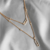 Paperclip Double Layer Necklace Women Full Diamonds 18K Gold Pendant Tassel Clavicle Chain