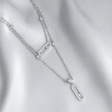 Paperclip Double Layer Necklace Women Full Diamonds 18K Gold Pendant Tassel Clavicle Chain