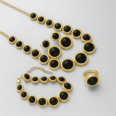 5pcs Metal Sphere Necklace Resin Cord Bracelet Women Elegant Ring Earring Post Party Accessory Vacation Gifts
