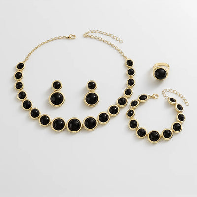 5pcs Metal Sphere Necklace Resin Cord Bracelet Women Elegant Ring Earring Post Party Accessory Vacation Gifts