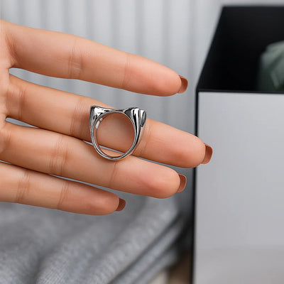 QMCOCO Design Adjustable Silver Rings Women Fashion Elegant Vintage Black LOVE Heart-Shape Girl Birthday Jewelry Gifts