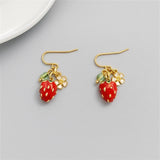 Cute Strawberry Flower Earrings Green Crystal Women Romantic Accessories