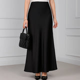 Black Satin Skirt Woman High Waist Elegant Long Skirts For Women Fashion Summer Midi Skirt Office Women's Skirts