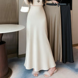 Black Satin Skirt Woman High Waist Elegant Long Skirts For Women Fashion Summer Midi Skirt Office Women's Skirts
