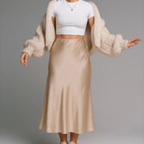 Black Satin Skirt Woman High Waist Elegant Long Skirts For Women Fashion Summer Midi Skirt Office Women's Skirts