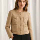 Chic Female Tweed Basic Jacket Coat Women Clothing Woolen Outerwear Long Sleeve Front Button Female Outerwear Chic Tops