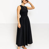 MUJER Black Pleated Long Dresses for Women Knitted Sleeveless Maxi Dress Woman Vintage Party Womens Dresses Spring Casual Dress