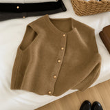 Autumn New Women Cardigan Korean Elegant Knitted Sleeveless Female Casual Sweater Tanks Fashion New Slim Ladies Casual Tops