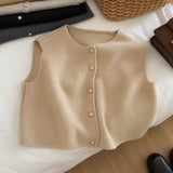 Autumn New Women Cardigan Korean Elegant Knitted Sleeveless Female Casual Sweater Tanks Fashion New Slim Ladies Casual Tops