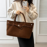 Solid Faux Suede Handbag - Decorative Design Large Capacity Casual Tote Bag for Women (Portable Shoulder Bag)