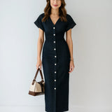 traf Spring New 1975 series denim MIDI dress with lapel side zipper fashion wrinkle waist slim elegant dress