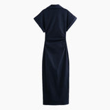 traf Spring New 1975 series denim MIDI dress with lapel side zipper fashion wrinkle waist slim elegant dress