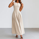 MUJER Zipper Long Dress Woman Pleated Sleeveless Bodycon Dress Summer Elegant Party Dresses For Women 2025 New Midi Dresses