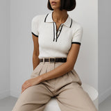 Elegant Slim-fit Short Sleeve Polo Collar Top