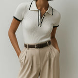 Elegant Slim-fit Short Sleeve Polo Collar Top